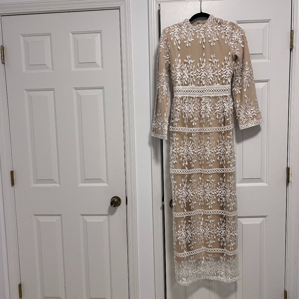 Embroidered White Lace Dress